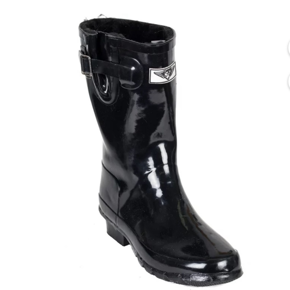 FOREVER YOUNG Black Rubber Women's Short Shaft Rain Boots Heel Pull-On Size 9